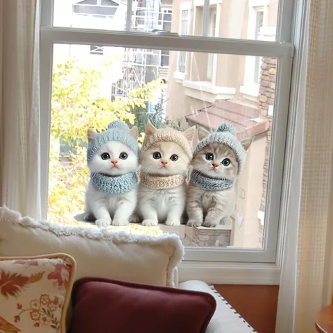 Cartoon Katze Blume Schmetterling Fensteraufkleber PVC Doppelseitig Statisch Haftend Dekorativ Glasaufkleber Für Wohnzimmer Schlafzimmer