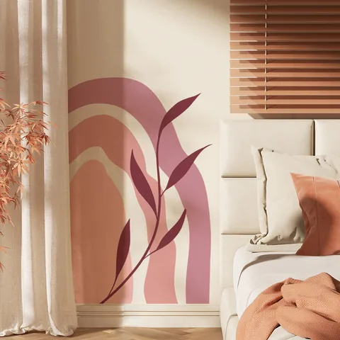 Moderne Boheemse Muursticker Abstracte Regenboog Boog Plantenblad Zelfklevende Muurschildering Decor Slaapkamer Woonkamer Huis
