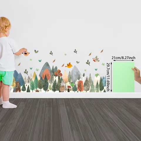 Forest Animal Mountain Wall Sticker PVC Self Adhesive Cartoon Bear Rabbit Decal For Kids Room Nursery Home Decor