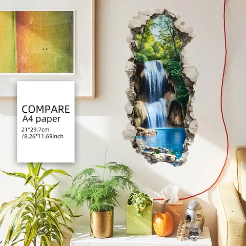 3D Bos Waterval Gebroken Muursticker PVC Waterdicht Zelfklevend Muursticker Voor Woonkamer Slaapkamer Huis Decoratie Muurschildering