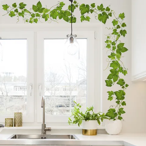 Pegatina de Pared Creativa de Plantas Verdes y Flores Enredadera de PVC Impermeable Removible para Sala de Estar Dormitorio Cocina Decoración