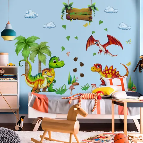 Cartoon Dinosaur Animal Wall Stickers For Kids Room PVC Removable Self-Adhesive Wall Decals For Home Nursery Decor
