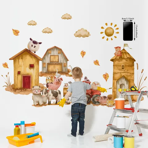 Cartoon Boerderijdieren Muurstickers Verwijderbare PVC Stickers Voor Kinderkamer Slaapkamer Home Decor Aquarel Stijl