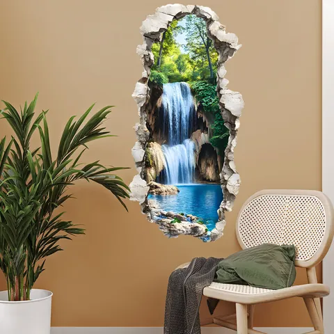 3D Bos Waterval Gebroken Muursticker PVC Waterdicht Zelfklevend Muursticker Voor Woonkamer Slaapkamer Huis Decoratie Muurschildering