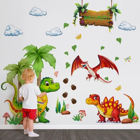 Cartoon Dinosaur Animal Wall Stickers For Kids Room PVC Removable Self-Adhesive Wall Decals For Home Nursery Decor