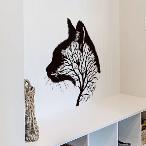 Moderner Schwarzer Katzen Silhouette Wandaufkleber Baumzweig Textur PVC Selbstklebend Wandtattoo Für Wohnzimmer Schlafzimmer Deko