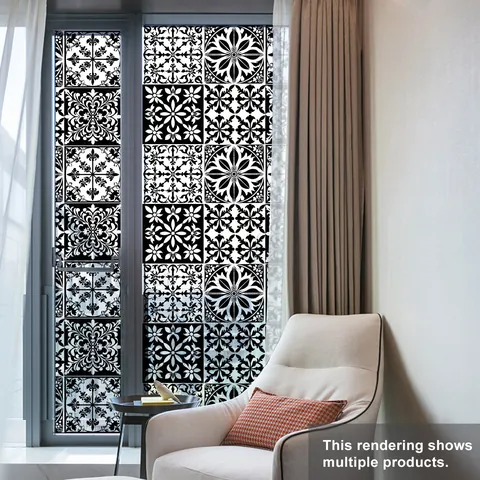 Static Cling Window Film Non-Adhesive Privacy Window Sticker Black White Mandala Pattern For Bathroom Glass Door Home Decor