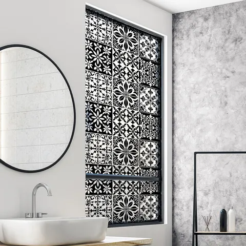 Static Cling Window Film Non-Adhesive Privacy Window Sticker Black White Mandala Pattern For Bathroom Glass Door Home Decor