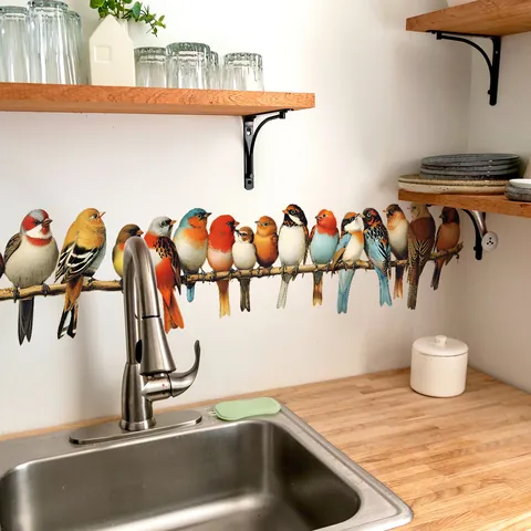 Realistic Colorful Birds On Tree Branch Wall Sticker Removable PVC Self Adhesive Nature Wall Decal For Living Room Bedroom Decor