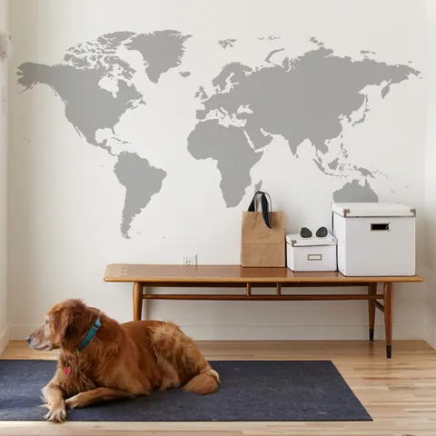 World Map Wall Sticker Grey PVC Self Adhesive Geographic Silhouette Decal For Living Room Bedroom Office Home Wall Decor