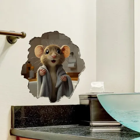Creative 3D Visual Effect Cartoon Mouse Rabbit Wall Stickers Self Adhesive PVC Broken Wall Hole Decals For Nursery Bedroom Decor