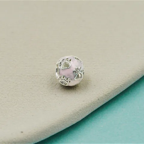 Pink Enamel Cat Paw Print Heart Hollow Alloy Bead Charm With Rhinestone For DIY Jewelry Making Bracelet Necklace Women Jewelry