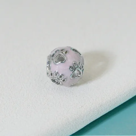 Pink Enamel Cat Paw Print Heart Hollow Alloy Bead Charm With Rhinestone For DIY Jewelry Making Bracelet Necklace Women Jewelry