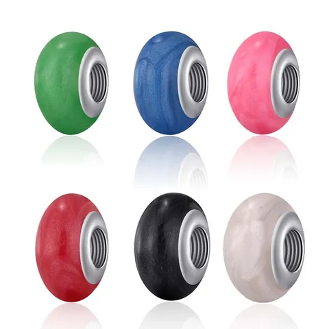 Alloy Enamel Large Hole Beads With Threaded Metal Core Marble Pattern DIY Spacer Beads For Bracelet Jewelry Making Charm