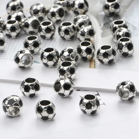 Alloy Soccer Football Drip Oil Large Hole Beads Enamel DIY Charms For Bracelet Necklace Jewelry Making Accessory For Men Women