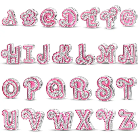Pink Enamel Alloy Alphabet Letter A-Z Charms Rhinestone Initial Loose Beads For DIY Jewelry Making Bracelet Necklace