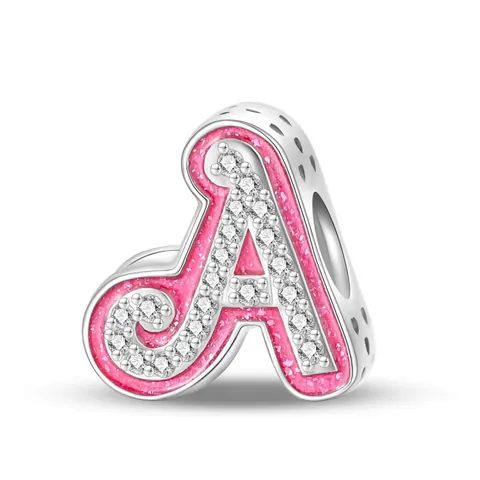 Pink Enamel Alloy Alphabet Letter A-Z Charms Rhinestone Initial Loose Beads For DIY Jewelry Making Bracelet Necklace