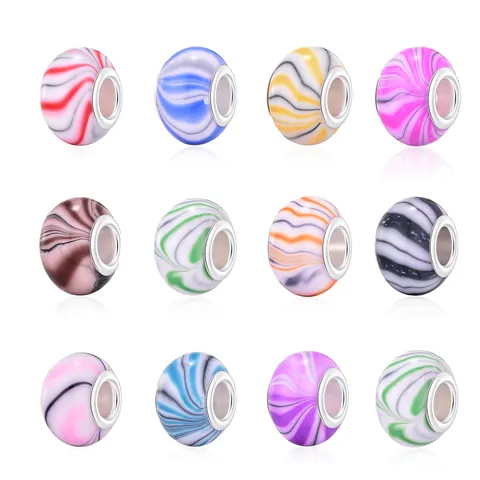 Colorful Striped Resin Alloy Large Hole Beads For DIY Bracelet Necklace Making Spiral Marble Pattern Charms Spacer Jewelry Beads