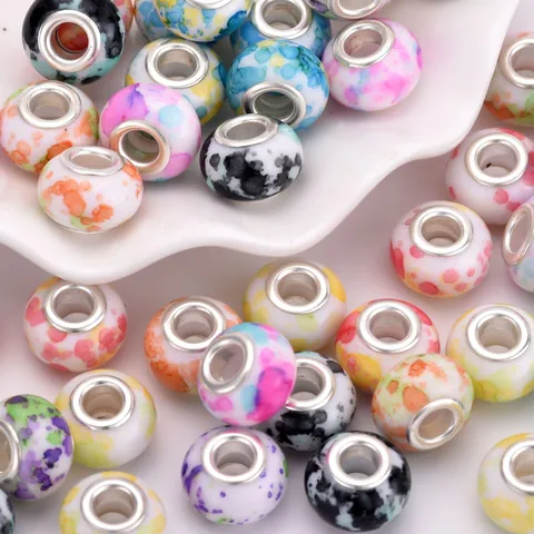 Alloy Resin Large Hole Beads Colorful Watercolor Ink Splash Tie-Dye Style Loose Beads For DIY Bracelet Necklace Jewelry Making Accessories Women