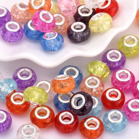 Cuentas de Espaciador Europeas de Resina Acrílica de Agujero Grande Coloridas Con Núcleo de Metal de Aleación para Joyería DIY