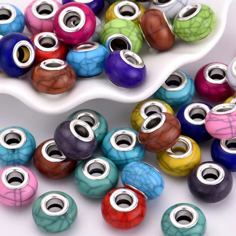 Large Hole Cracked Resin Beads Alloy Metal Core Acrylic Spacer Beads For DIY Bracelet Necklace Jewelry Making Accessories