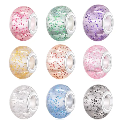 DIY Large Hole Beads Tie Dye Resin Beads With Alloy Core Sparkling Glitter Charm Beads For Bracelet Necklace Jewelry Making