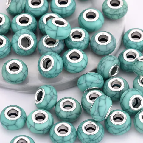 Large Hole Cracked Resin Beads Alloy Metal Core Acrylic Spacer Beads For DIY Bracelet Necklace Jewelry Making Accessories