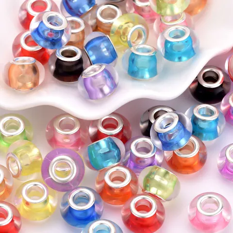 Cuentas Redondas de Estilo Europeo de Agujero Grande de Resina Acrílica con Núcleo de Aleación para DIY Fabricación de Joyería y Pulseras Cuentas Sueltas Multicolor