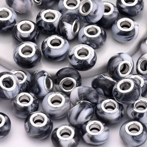 Resin Marbled Large Hole Beads With Alloy Metal Core For DIY Bracelet Necklace Making Jewelry Finding Charms Cloud Pattern Loose Beads