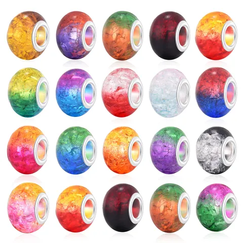 Resin Large Hole Beads For DIY Jewelry Making Gradient Ice Crackle Charm Beads For Bracelets Alloy Core Decorative Accessories