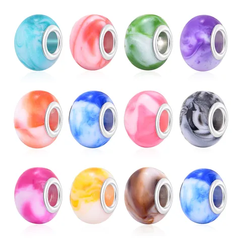 Cuentas de Resina Marmoleada de Agujero Grande Con Núcleo de Aleación Facetadas DIY Charms Para Pulsera Collar Creación de Joyas Mujer Accesorios de Joyería