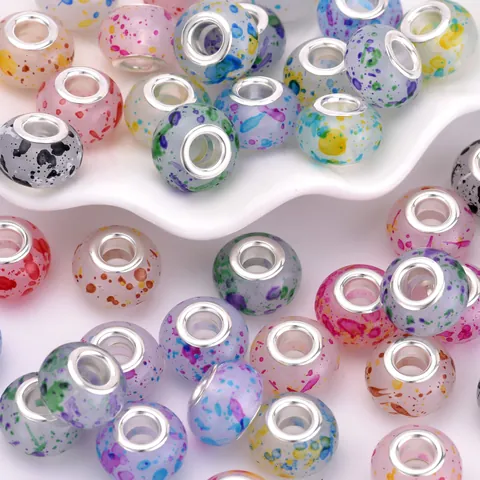 Resin Ink Splash Large Hole Beads With Alloy Core Artistic Tie Dye Loose Beads For DIY Bracelet Jewelry Making Women