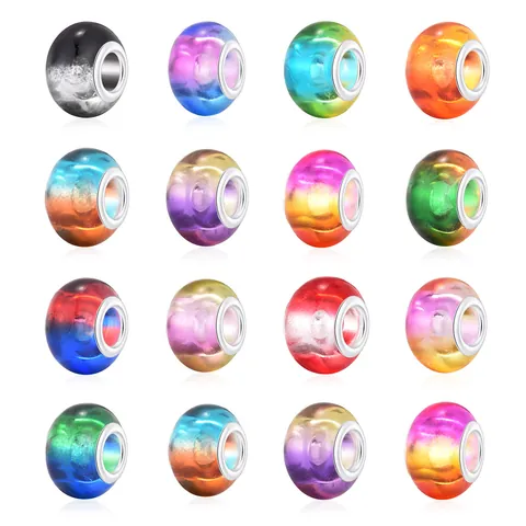 DIY Jewelry Making Large Hole Beads Alloy Core Gradient Resin Charm Beads For Bracelet Necklace Women Fashion Accessories
