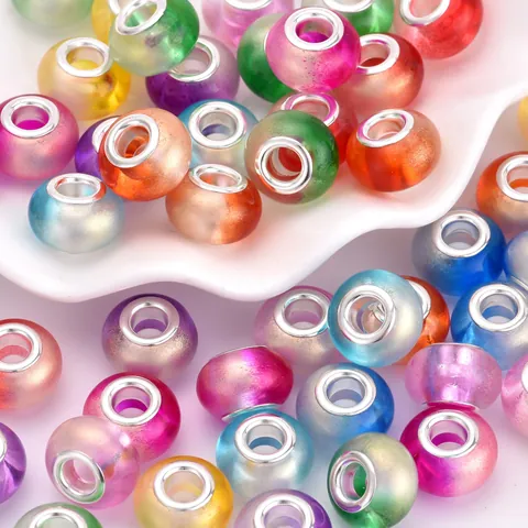 Acryl Harz Großlochperlen Farbverlauf Regenbogen Glitzer Lose Perlen Legierungskern Für DIY Armband Halskette Herstellung