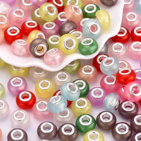 Creación de Joyas DIY Cuentas de Agujero Grande de Resina Brillante Multicolor Núcleo de Aleación Cuentas Espaciadoras Dijes Pulseras
