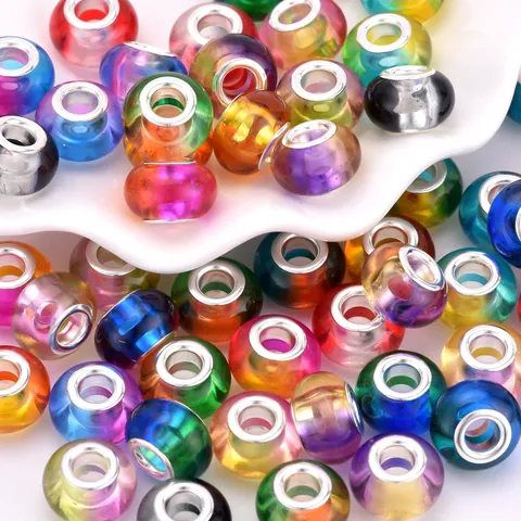 Large Hole Gradient Beads Charms With Metal Core Resin Glass Loose Beads For DIY Bracelet Necklace Making Jewelry Findings