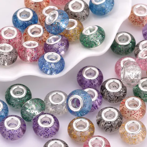 Alloy Resin Large Hole Beads Glitter Sequins DIY Loose Beads For Charm Bracelet Jewelry Making Accessories