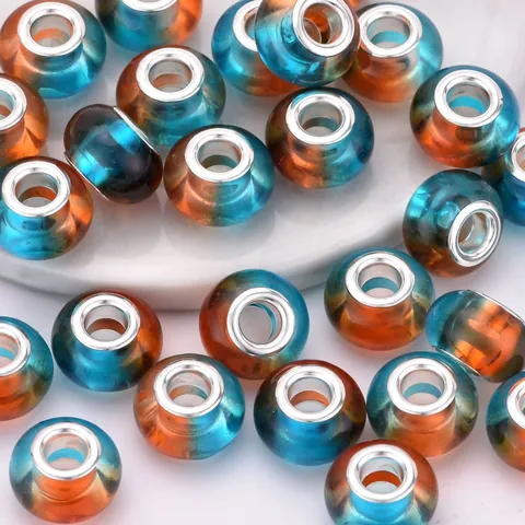 Large Hole Gradient Beads Charms With Metal Core Resin Glass Loose Beads For DIY Bracelet Necklace Making Jewelry Findings