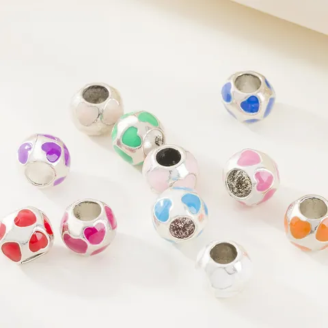 Alloy Heart Shaped Beads Enamel Dripping Oil Silver Plated Colorful Charms For DIY Bracelet Necklace Jewelry Making Accessory