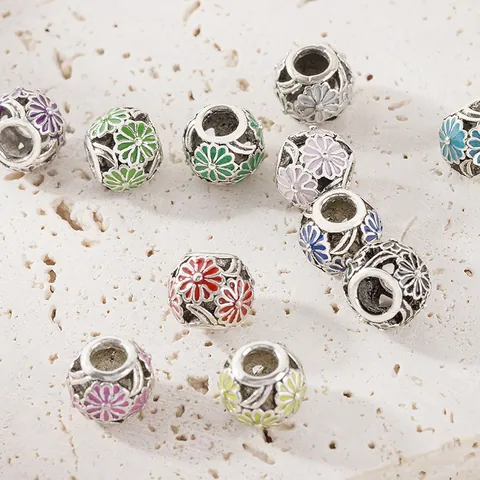 DIY Alloy Flower Large Hole Beads Enamel Daisy Magnolia Charms For Jewelry Making Bracelet Necklace Findings Craft Women