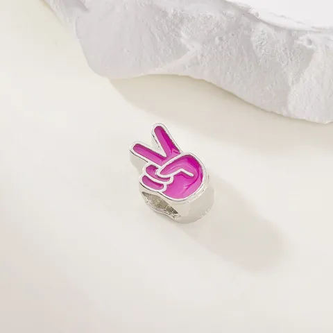 Hand Victory Gesture V-Sign DIY Charm Bead Silver Alloy Purple Enamel Drip Oil For Bracelet Necklace Jewelry Making Accessories