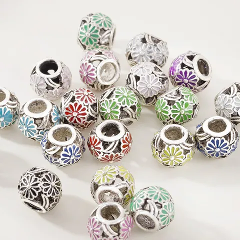 DIY Alloy Flower Large Hole Beads Enamel Daisy Magnolia Charms For Jewelry Making Bracelet Necklace Findings Craft Women