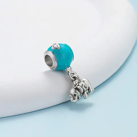 Legering Olifant Emaille Kralenbedel Met Hart Zirkonia Zilver Blauw DIY Armband Accessoires Sieraden Voor Vrouwen