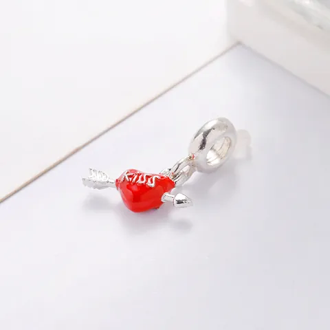 Red Enamel Heart Charm With Cupid's Arrow KISS Letter Alloy DIY Bracelet Bead For Women Romantic Jewelry Making Gift