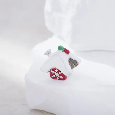Red Christmas Snowy House Alloy Charm For Bracelet DIY Enamel Snowflake Cabin Jewelry Accessory Gift For Women Girls
