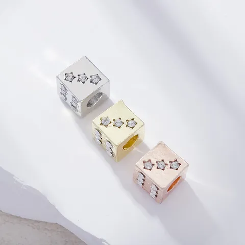 Alloy Zirconia Star Dice Beads For DIY Bracelet Necklace Gold Silver Rose Gold Plated Cube Charms Jewelry Making Findings