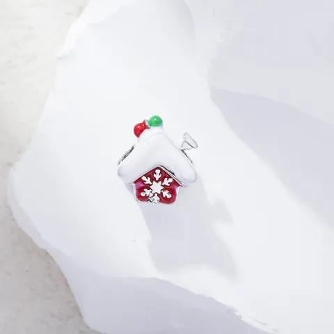 Red Christmas Snowy House Alloy Charm For Bracelet DIY Enamel Snowflake Cabin Jewelry Accessory Gift For Women Girls