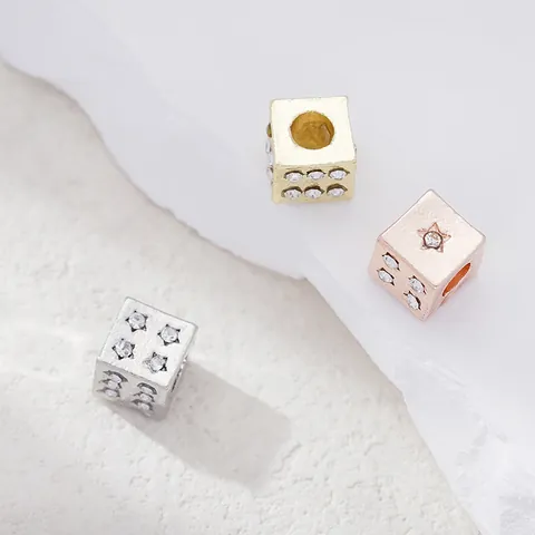 Alloy Zirconia Star Dice Beads For DIY Bracelet Necklace Gold Silver Rose Gold Plated Cube Charms Jewelry Making Findings