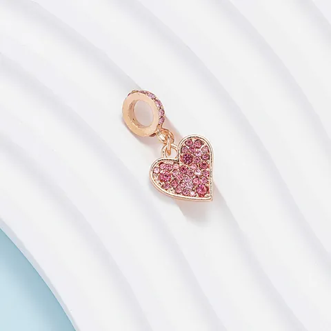 Luxe Legering Roze Zirkonia Hart Hanger Voor DIY Armband Ketting Maken Roségoud Hart Sieraden Accessoire
