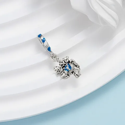 Vintage Silver Alloy Merry-Go-Round Bear Charm Blue Enamel Bead For DIY Bracelet Jewelry Making Women Girls Craft Gift